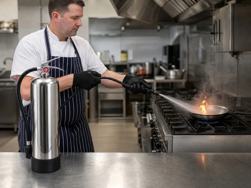 2L Stainless Steel Fire Extinguisher Application in the Kitchen 2L Stainless Steel Fire Extinguisher Application in the Kitchen